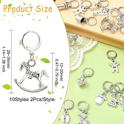 20Pcs 10 Styles Mixed Shapes Alloy Pendant Locking Stitch Markers HJEW-CJ00040-1