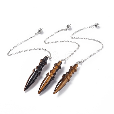 Natural Tiger Eye Pointed Dowsing Pendulums AJEW-B020-06P-02-1