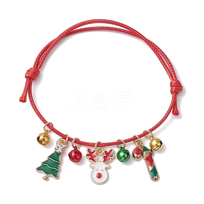 Christmas Tree & Candy Cane & Deer Alloy Enamel Charm Bracelets BJEW-JB10836-01-1