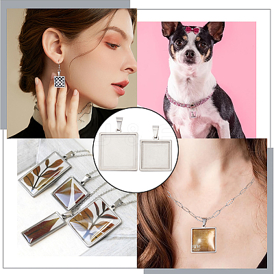 DIY Blank Square Dome Pendant Making Kit DIY-SC0023-03-1