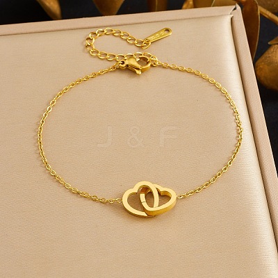 Interlock Heart 304 Stainless Steel Link Bracelets BJEW-B171-14G-1