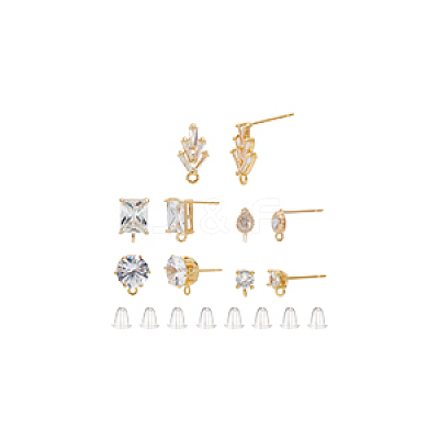 10Pcs 5 Style Brass with Cubic Zirconia Stud Earring Findings DIY-AN0001-14-1