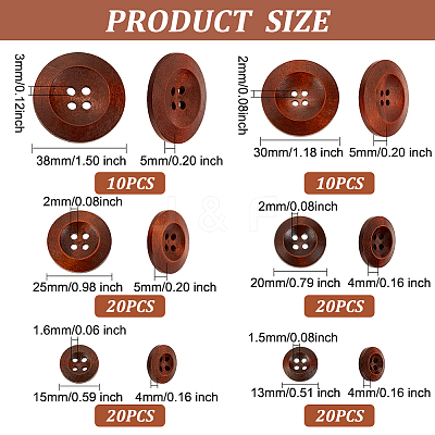100Pcs 6 Style Natural Flat Round 4-hole Basic Sewing Button FIND-OC0002-11-1
