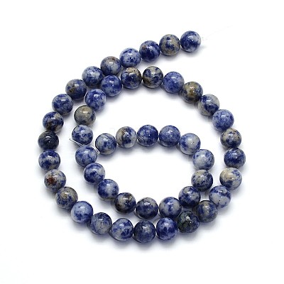 Natural Blue Spot Jasper Round Beads Strands G-O047-01-6mm-1