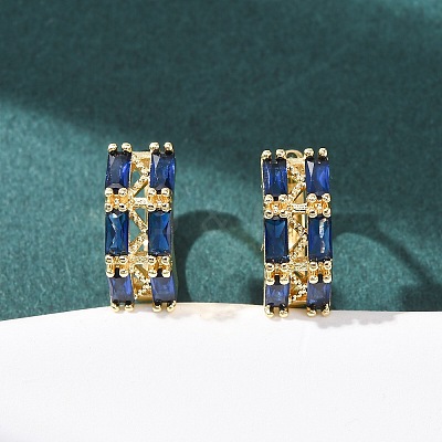 Rectangle Brass Micro Pave Cubic Zirconia Hoop Earrings EJEW-H178-03G-1