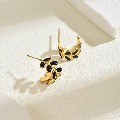 Elegant 201 Stainless Steel Leaf Stud Earrings WA6314-2-1