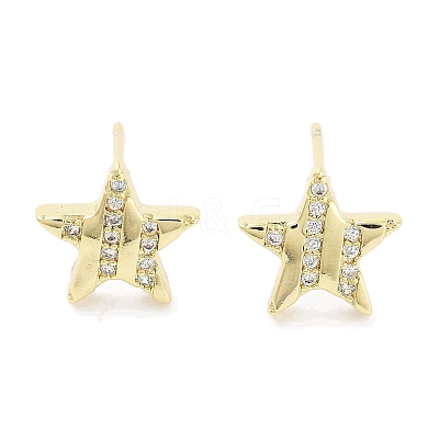 Brass Micro Pave Clear Cubic Zirconia Studs Earring for Women EJEW-S217-F01-1
