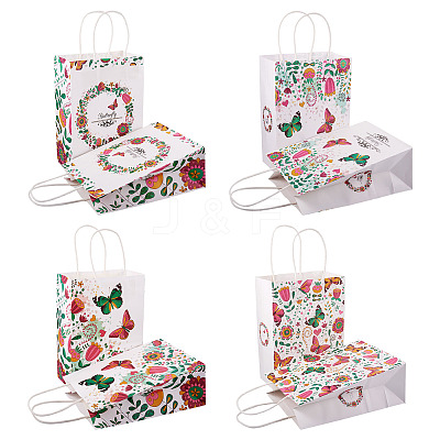 8Pcs 4 Styles Rectangle with Butterfly Pattern Paper Gift Bags CARB-TA0001-09-1