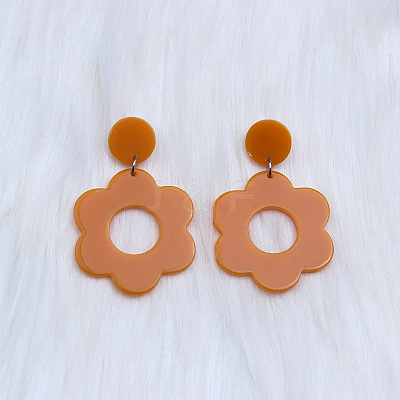 Flower with Flat Round Opaque Acrylic Dangle Stud Earrings FS-WG69462-04-1