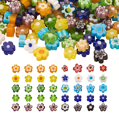 300Pcs 10 colors Handmade Millefiori Glass Beads LAMP-TA0002-05-1