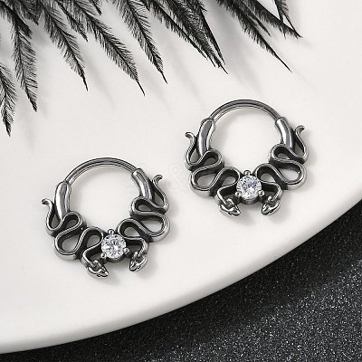 Snake 316 Surgical Stainless Steel Clear Cubic Zirconia Hoop Earrings EJEW-G416-39AS-1