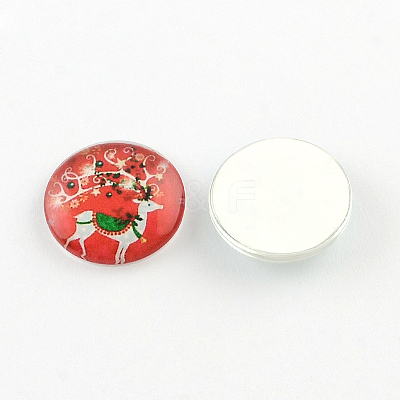 Half Round/Dome Christmas Reindeer/Stag Pattern Glass Flatback Cabochons for DIY Projects GGLA-Q037-12mm-39-1