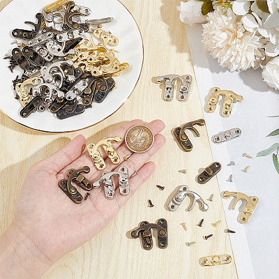30Pcs 6 Colors Iron Latch Hook Hasp Horn Lock with Screws FIND-OC0003-42-1