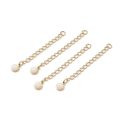 Ion Plating(IP) 316 Surgical Stainless Steel Curb Chain Extender with Natural White Jade Round Charm High Polished STAS-A097-01G-09-1