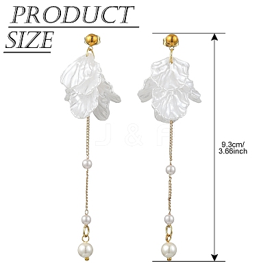 Acrylic Pearl Petal & Shell Pearl Bead Stud Dangle Earrings EJEW-YW00005-1