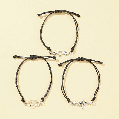 3Pcs 3 Styles Heart Beat & Infinity Alloy Link Bracelets Set BJEW-FZ00013-1