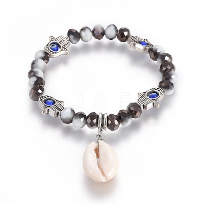 Cowrie Shell Pendant Stretch Bracelets BJEW-JB04058-01-1