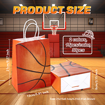 30Pcs 2 Colors Basketball Paper Gift Tote Bags ABAG-OC0001-16-1