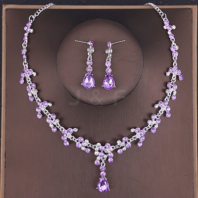 Teardrop Alloy Rhinestone Pendant Necklaces & Stud Dangle Earrings Sets FS-WGE9DA1-05-1
