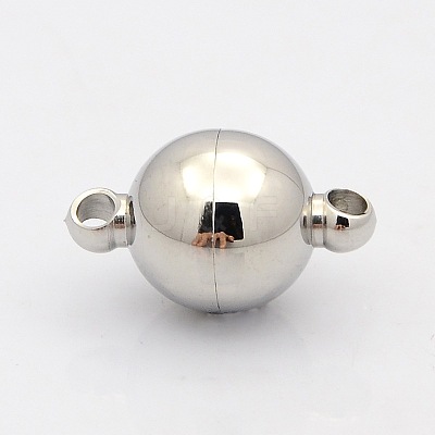 Tarnish Resistant Round 304 Stainless Steel Magnetic Clasps with Loops STAS-N014-01-14mm-1