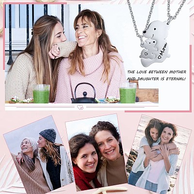 201 Stainless Steel Black Enamel Baby Bear Mother Bear Split Pendant Necklaces for Mother's Day WG98DEA-03-1