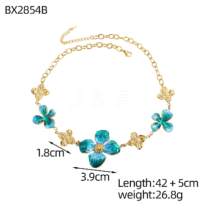 Floral 304 Stainless Steel Enamel Link Necklace STAS-OY013-95G-1