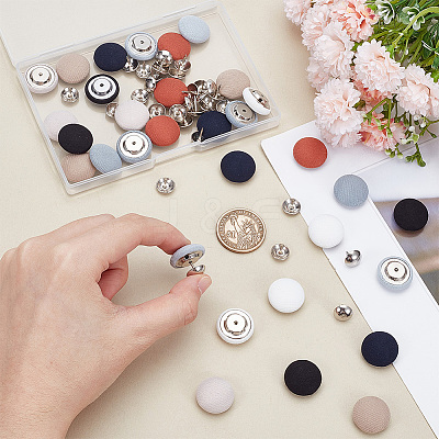 32 Sets 8 Colors Polyester Covered Iron Buttons BUTT-BC0001-12A-1