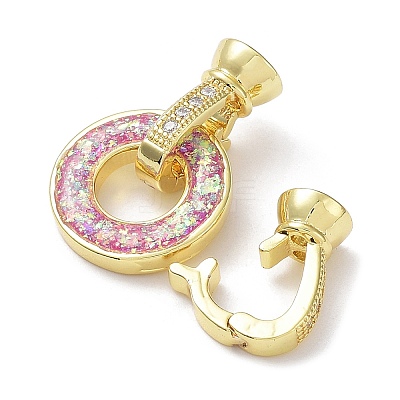 Rack Plating Brass Micro Pave Clear Cubic Zirconia Fold Over Ring Clasps KK-F858-08G-02-1