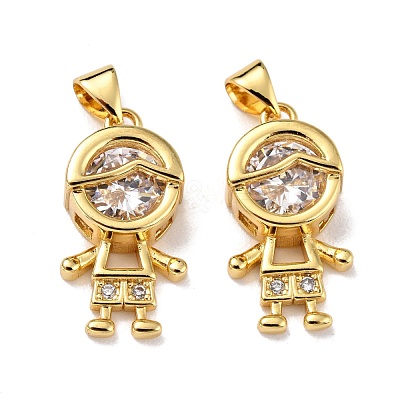 Brass Micro Pave Clear Cubic Zirconia Pendants ZIRC-A021-62G-1