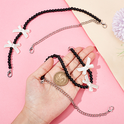 2Pcs Adjustable ABS Imitation Pearl Beaded Bag Straps DIY-AR0003-16A-1