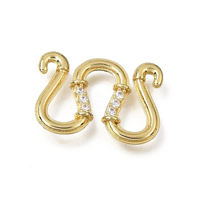 Brass Micro Pave Clear Cubic Zirconia M-Hook Clasps KK-CBA0DF0-15G-1
