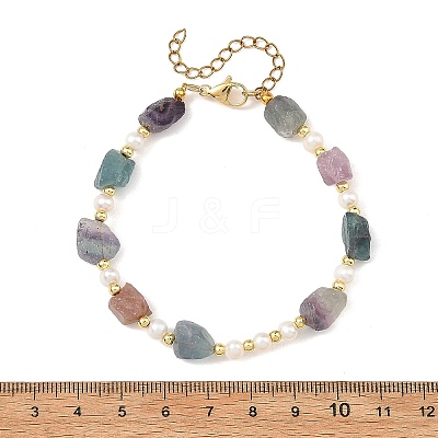 Raw Rough Natural Fluorite and Pearl Beaded Bracelets BJEW-JB14441-1