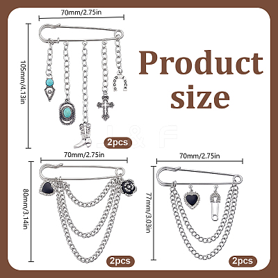 6Pcs 3 Stylesc Alloy Safety Pins JEWB-HY0001-66B-1