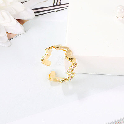 Heart Brass Micro Pave Clear Cubic Zirconia Cuff Rings for Women FS-WG66D21-01-1