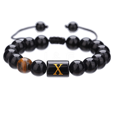 Natural Black Agate & Tiger Eye Round Beaded Adjustable Bracelets HL8029-24-1