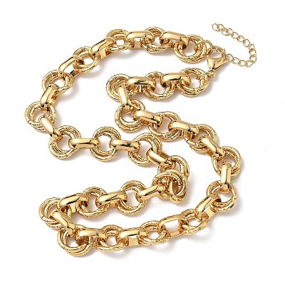 304 Stainless Steel Textured Double Ring Link Chain Necklaces NJEW-S453-02G-C-1