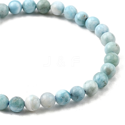 Natural Larimar/Pectolite Round Beaded Stretch Bracelet BJEW-A120-01A-1