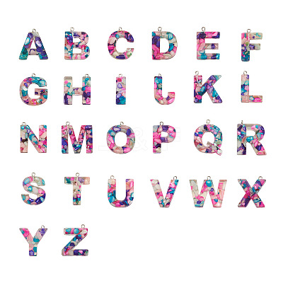 26Pcs 26 Letters Transparent Epoxy Resin Pendants CRES-TA0001-15-1
