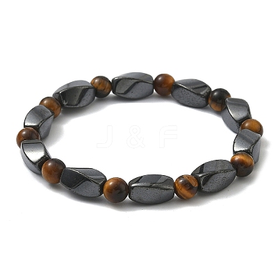 Round Natural Tiger Eye Stretch Bracelets BJEW-G072-14-1