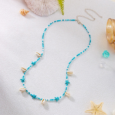 Natural Cowrie Shell & Synthetic Turquoise and Glass Seed Beaded Bohemian Waist Chains for Women AJEW-CP0011-34-1