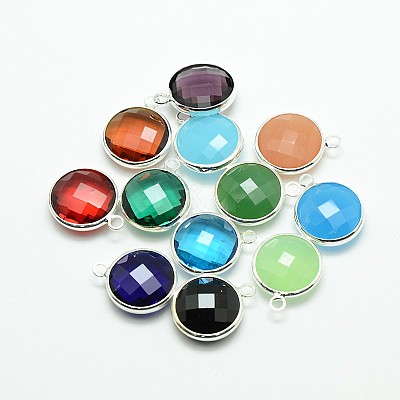 Silver Color Plated Brass Glass Pendants GLAA-J018A-S-1