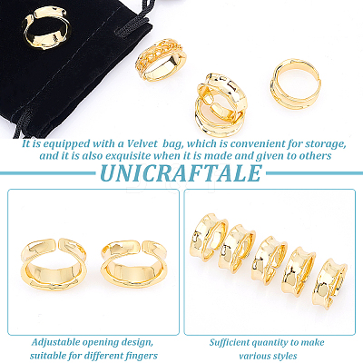 5Pcs Brass Wave Open Cuff Ring for Women RJEW-UN0002-33LG-1