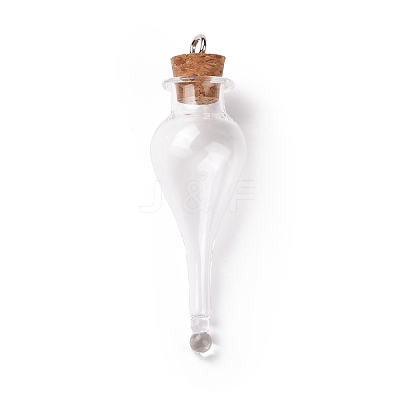 Teardrop Glass Cork Bottle Big Pendants AJEW-A041-01A-1