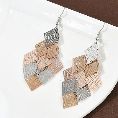 430 Stainless Steel Rhombus Dangle Earrings EJEW-A137-01P-02-1