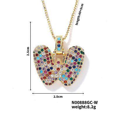 Brass Pave Colorful Cubic Zirconia Letter Pendant Box Chain Necklaces NU0575-23-1