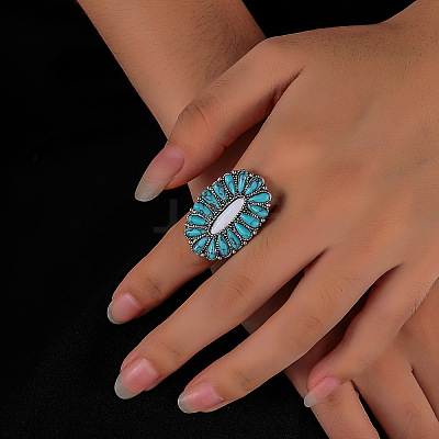 Oval Alloy & Synthetic Turquoise & Natural White Jade Cuff Rings FS-WG97148-01-1