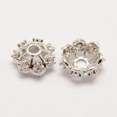 Long-Lasting Plated Brass Micro Pave Grade AAA Cubic Zirconia Bead Caps X-ZIRC-G090-59P-1