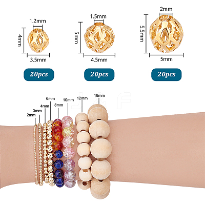60Pcs 3 Style Long-Lasting Hollowed Plated Brass Beads KK-PH0006-81-1