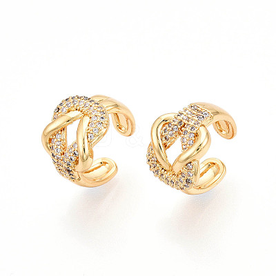 Brass Micro Pave Clear Cubic Zirconia Cuff Earrings KK-T074-31G-1