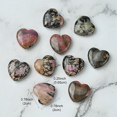 Natural Rhodonite Heart Palm Stone G-YW0001-54-1